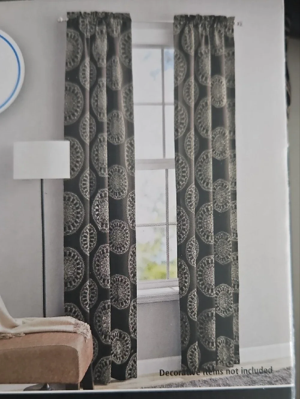 Mainstays Black and Gold Medallion Blackout Curtain Panels 3 Pairs 6 Panels
